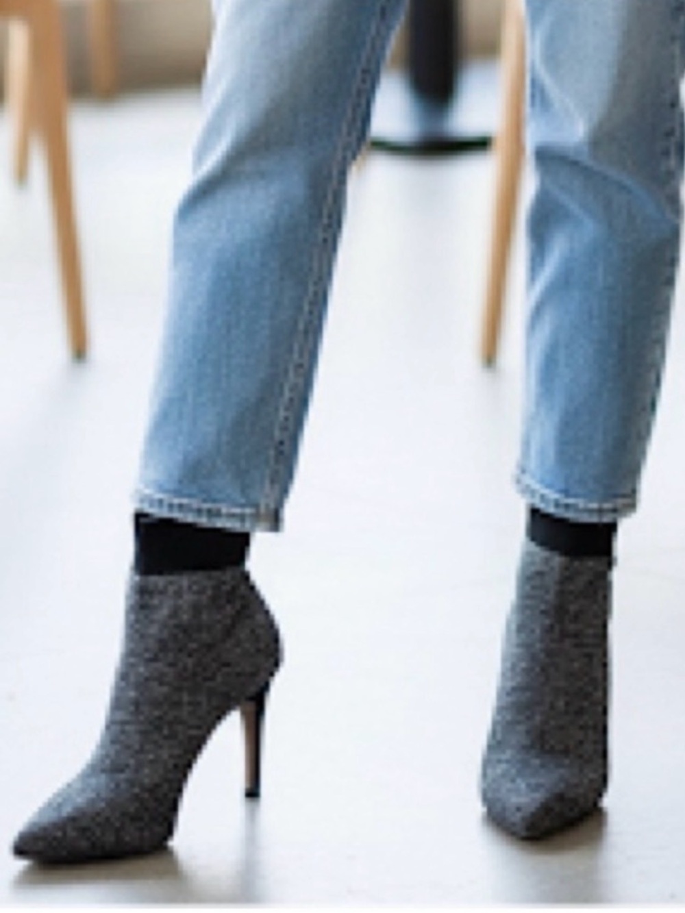 Black Suede Studio Sz 9 Metallic Silver Pointy Toes Sock High Heels Boots